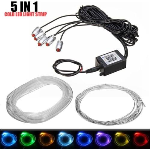 Sound Active RGB LED Car Interior Light Multicolor EL Neon Strip Light Bluetooth Phone Control Atmosphere Light 12V