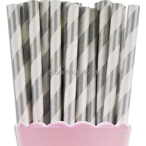 100pcs Mixed Colors Vintage Biodegradable Decorative Christmas Wedding Party Silver Striped Paper Straws