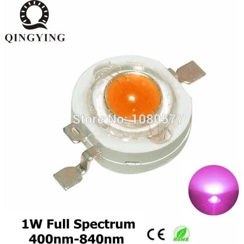 100pcs 1w LED full spectrum 400-840nm grow light chip, DC3.2-3.6V 300mA-350mA led grow chip diodes for indoor plant grow