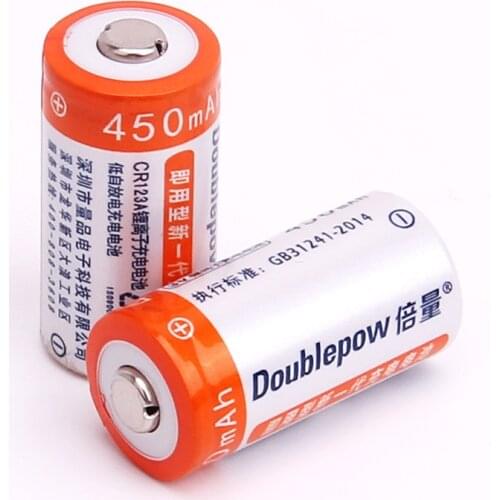 2pcs/lot Original 3V 450mAh CR123A rechargeable battery 16340 rechargeable lithium battery