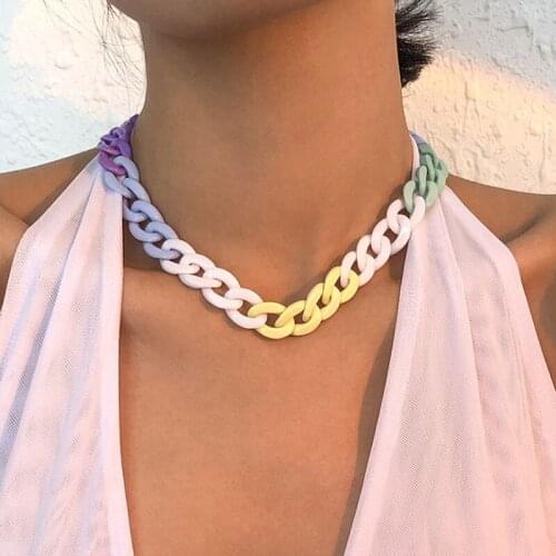 2021 Ins Rainbow Colorful Acrylic Chain Hip-hop Rock Pop Choker Pendant Necklaces Trendy Korean Fashion Chic Women Party Jewelry