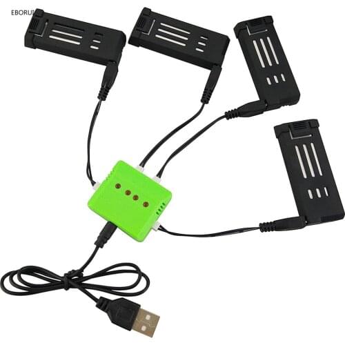 4pcs* EBORUI 3.7V 500mah Lithium Battery+ 1to4 Balance Charger for E58 S168 JY019 GD88 L800 Foldable RC Quadcopter Drone