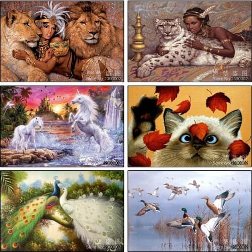 5D Diy Diamond Painting Animal Cross Stitch Rhinestone Mosaic Diamond embroidery Needlework Woman and Tiger Decorative Painting