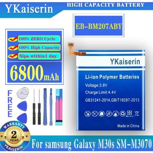 For Samsung Battery EB-BM207ABY For SAMSUNG Galaxy M30s SM-M3070 M3070 M21 M31 M215 Genuine Phone Battery 6800mAh