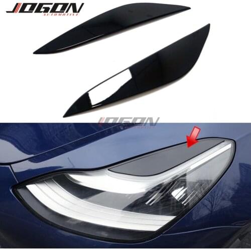 Car Accessories For Tesla Model 3 2017 2018 2019 Glossy Black Front Headlight Eyelids Head Light Lamp Eyebrow Eyelids Cover Trim