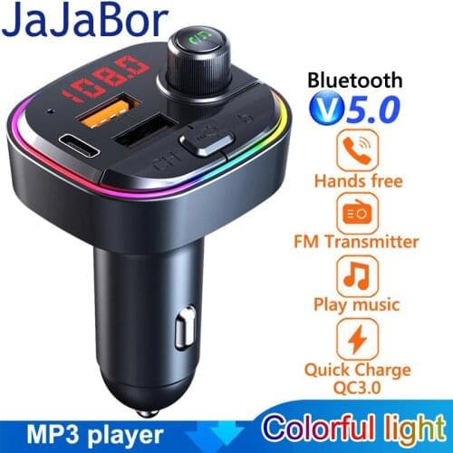 JaJaBor Bluetooth 5.0 Car Kit Handsfree FM Transmitter Car MP3 Player with PD18W QC3.0 Quick Charge Support U Disk Playback