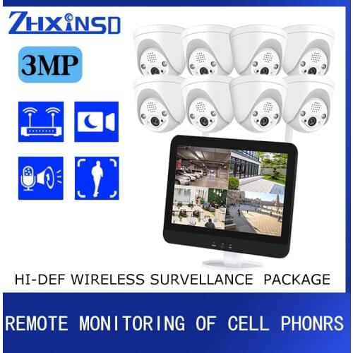 ZHUHUIFEI H.265 8CH 3M Indoor HD Wireless CCTV System with Screen WIFI IP Security Camera P2P NVR Video Surveillance Kit