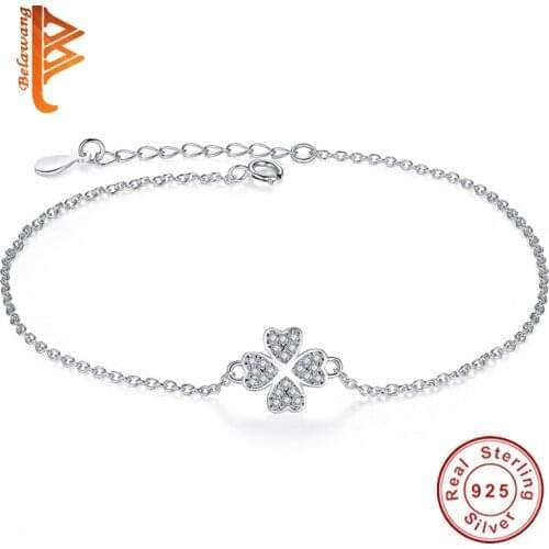 Wholesale 3pcs Trendy 100% 925 Sterling Silver Bracelets Lucky Clover Adjustable Chain Link Bracelet Silver Jewelry For Women