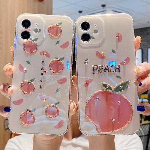 Blue Ray Bling Peach Phone Case For iPhone 12 Pro Max 11 XR X XS Max 7 8Plus TPU Diamond Glitter Soft Cover For Funda iphone11
