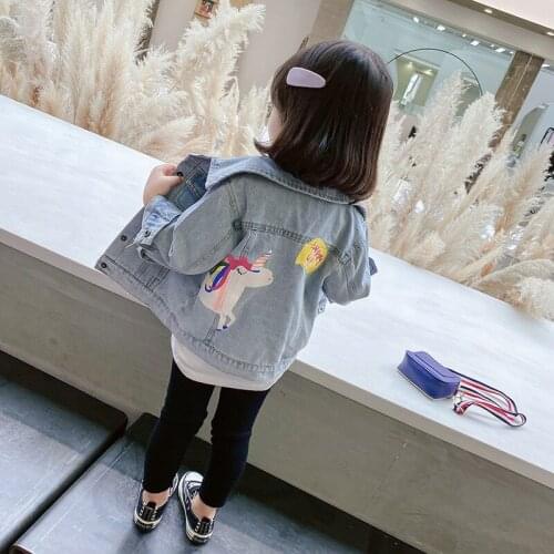 Toddler Girl Jackets Fashion Cartoon Unicorn Denim Jacket For Girl Kids Clothing 2 3 4 5 6 Years Children Outwear Child Coats
