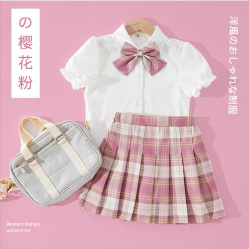 Kid Pink JK Sailor Dress 3PCS Girl Japanese Korean Orthodox School Uniform Cute Pleated Skirt Short Sleeve Kawaii Suit Anime COS