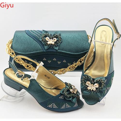 Doershow Italian green Shoes and Bags To Match Set Nigerian Shoes and Matching Bag African Wedding Shoes and Bag Set!!HAS1-18