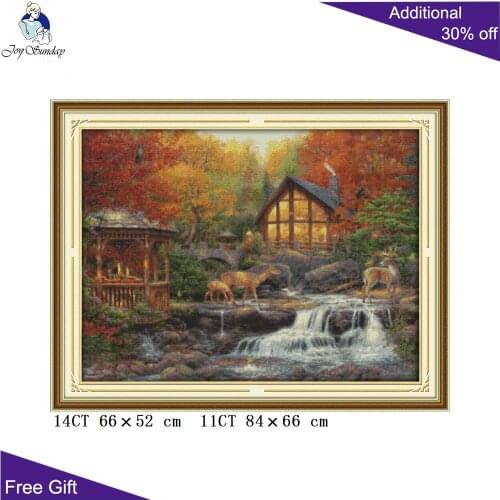 Joy Sunday Creekside Deer Home Decor F826 Counted and Stamped Deer Drinking Near The Stream Embroidery DIY Cross Stitch kits