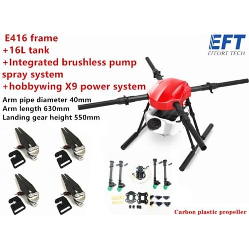 EFT E416S 16 liters 16 kg agricultural sprayer drone frame brushless water spray pump kit, X9 power system