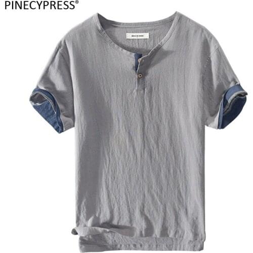 85% Cotton 15% Linen Breathable Soft Quality Casual Patchwork Man T Shirt Solid Summer Beach Short Sleeve O-neck Men T-shirt