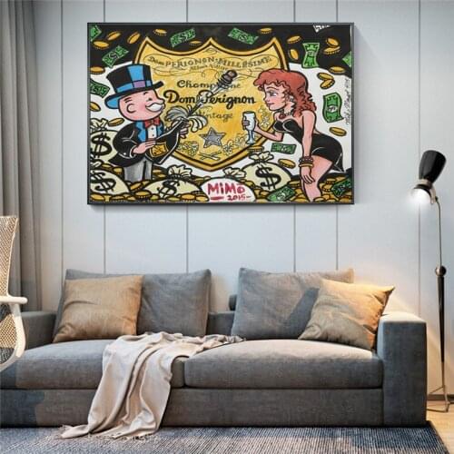 Graffiti Art Champagne Money Poster Alec Monopolyingly Paintings On Canvas Modern Art Decorative Wall Pictures Home Decoration