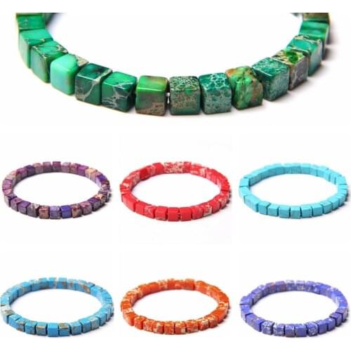 Classic Chakra 6MM Cube Imperial jaspers stone beads beaded bracelet healing lucky Energy Colorful Beaded Bracelet jewelry gifts