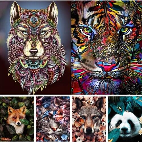 Colorful Tigers Wolves Diy 5D Diamond Painting Animal Full Square and Round Embroidery Mosaic Wall Art Cross Handmade Home Decor