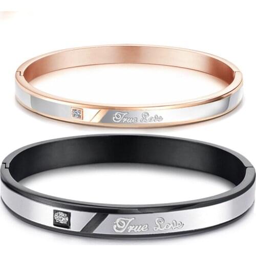 Stainless Steel Bracelets For Couples Black Rose Gold 18Cm 17Cm 28.5G 20G Fashion Wedding Decoration Set Zircon Jewelry