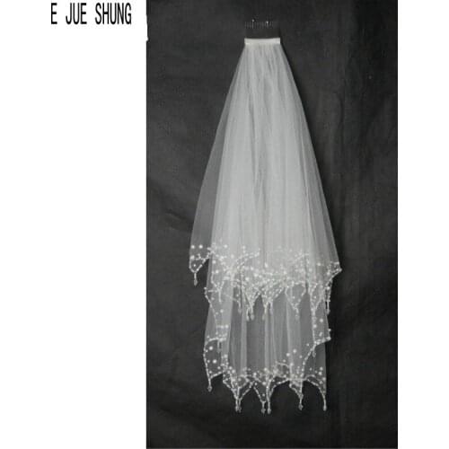 E JUE SHUNG New Shiny Wedding Veils Bead Edge Short Bridal Veil With Pearls for Bride Wedding Accessories Velos de Novia