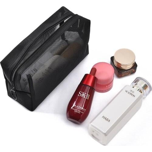 New Women Cosmetic Bag Black Transparent Mesh Storage Pouch Portable Travel Organizer Men female Toiletry Bag Zipper Makeup Bag