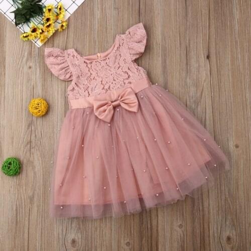Pudcoco 2-7Y Dress Toddler Kids Baby Girl Princess Summer Lace Pink Tulle Wedding Birthday Party Tutu Pageant Bow Sundress