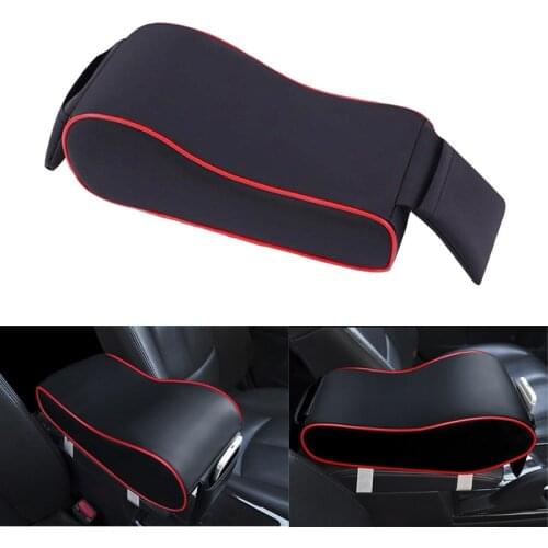 Portable Black and Red Leather Car Truck Center Armrest Heighten Pad Cushion Storage Bag