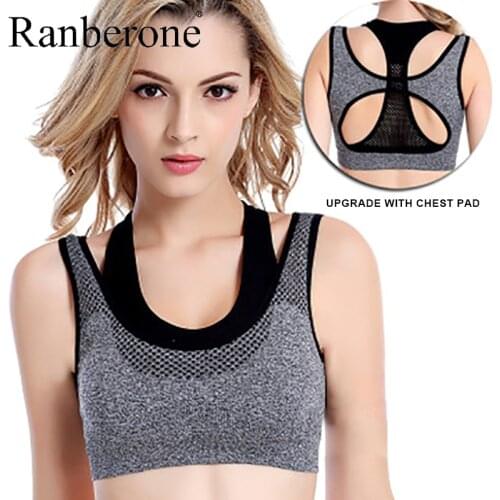 Ranberone 2020 Women Breathable Sports Bra Absorb Sweat Shockproof Padded Sports Bra Gym Running Fitness Yoga Sports Tops New