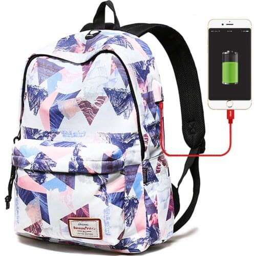 Women External USB Charge Backpack Girls 15.6" Laptop Backpack School Notebook Bag Waterproof Travel Backpack for teens