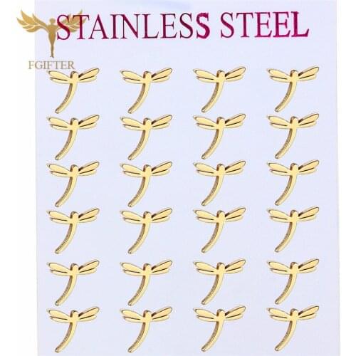 New Fashion Jewelry Girls Earrings Wholesale Insect Dragonfly Earrings Stainless Steel Gold Earring Kids Gift