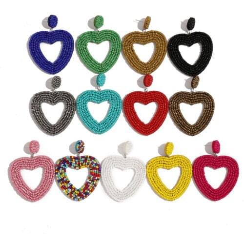 Boho Heart-shaped Earrings Handmade Beaded Earrings for Women Fashion Party Wedding Big Earring Boucle D'oreille Za Brincos 2020