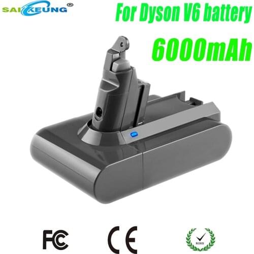 6Ah Replace Dyson V6 vacuum cleaner 21.6V 6000mAh rechargeable lithium battery DC58 DC59 DC61 DC62 DC74 SV09 SV07 SV03