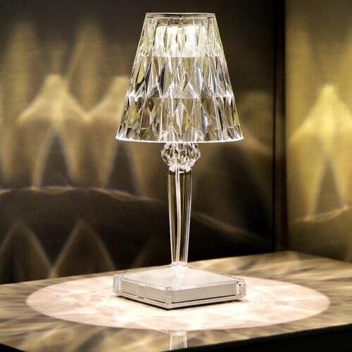 Modern Italy Kartell Diamond Acrylic Table Lamp USB Rechargeable Bar Light Portable Touch Sensor Bedroom Fancy Lighting Fixture