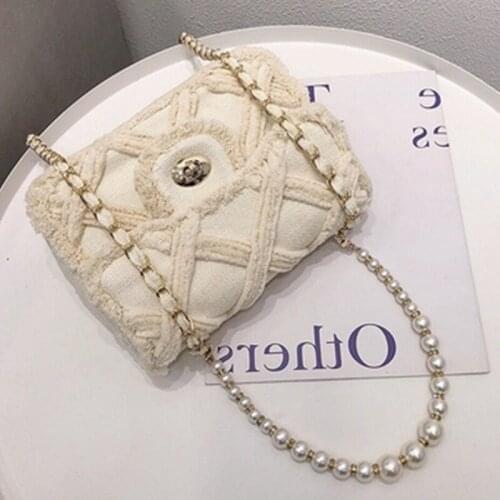 Women Canvas Shoulder Messenger Crossbody Bag Ladies Vintage Handbag Totes Female Cotton Wool Cloth Shopping Bags pearl
