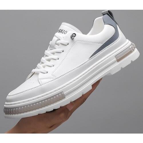 Leather cowhide shoes trend small white casual shoes Men Running Shoes Lace Up Sport Shoes Men Outdoor Jogging Walking