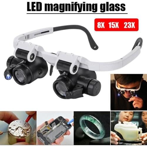 New 8X 15X 23X LED Head-mounted Watch Maintenance Magnifying Glasses Double Eyes Magnifying Glasses With LED Light
