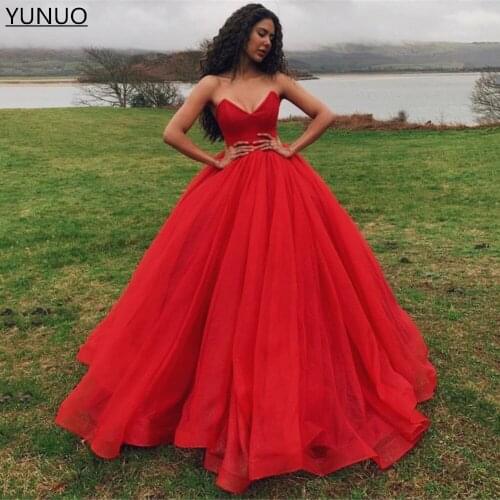 YUNUO Sweetheart Floor Length Red Ball Gown Prom Party Dresses Sexy Custom вечерние платья Evening Gowns vestidos de graduación