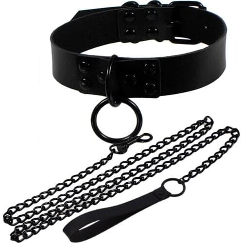 Womens Man Sexy Rivet Alternative metal slave PU Leather Collar Traction Rope Bondage Necklace Neckband Sexy Toys For Couple