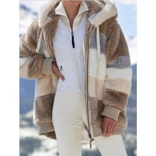 5XL Plus Size Womens Winter Coat Oversized Fashion Casual Stitching Plaid Clothes Hooded Zipper Ladies Lamb Hair Coat Korean