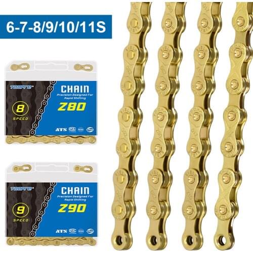 Gold Bike Chain 6 7 8 9 10 11 Speed Mountain Bike Chain 116 Links MTB Road Folding Bike Chain with 1Pair Missing Links Hot Sale