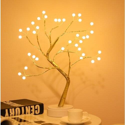 Table-Lamp LED Tree Night Light 36/108leds Pearl Fire Tree Lamp USB/Battery Powered for New Year Christmas Gifts Wedding Decor