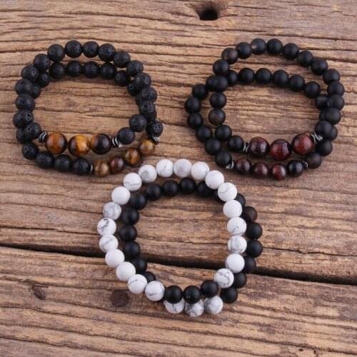 RH Fashion Bohemian Jewelry Accessory Tiger Eye Beaded Bracelet 2pc Stack Stone Bracelets Sets by Women Boho Gift