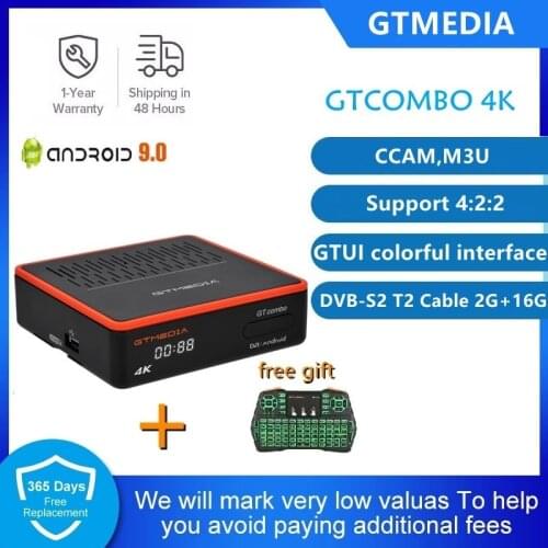 GTMEDIA GT Combo,Android 9.0 TV BOX,Core 3D 4K Ultra 4K Dual WiFi 2.4/5 GHz Smart TV BOX DVB-S2X/T2/C 10Bit Satellite Receiver
