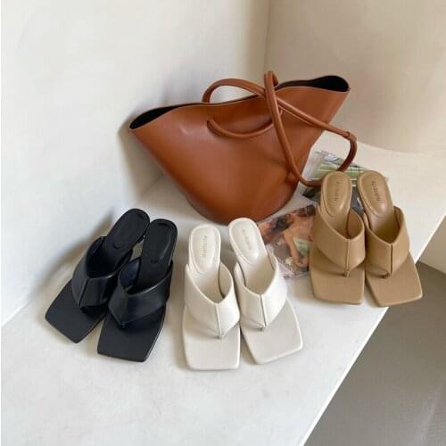 2021 Fashion Summer Beach Women Flip Flops Sandals Womens Slippers Female Mid-Heel Leather Sandals Flip Flops Women Shoes