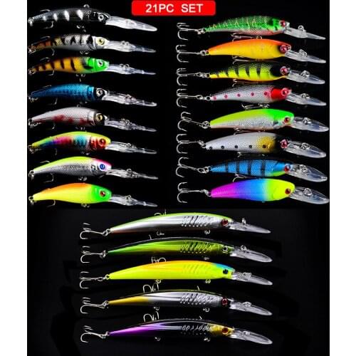 21pcs/lot Fishing Bait Top Water Floating Bionic Bait Minnow Lures Artificial Baits Hard Professional Fish Lure Jigging Wobbler