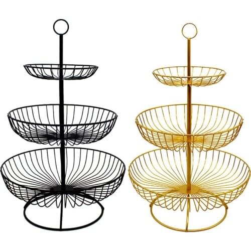 3-Layer Simple Round Iron Art Household Fruit Tray Countertop Fruit Basket Tray Rack Storage Basket Storage Box