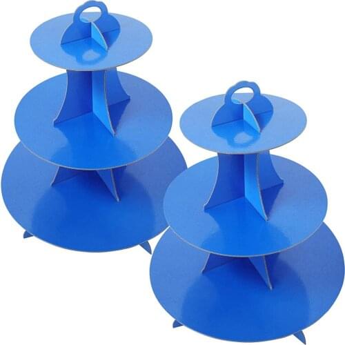 3-Layer Circular Cardboard Cupcake Holder Blue Purple Disposable Dessert Holder Perfect for Baby Shower Birthday Party Supplies