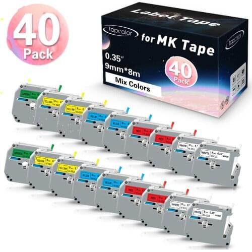 40PK Compatible MK Label Tape 9mm Mix Colors MK121 MK221 MK621 MK421 MK521 MK721 for Brother P Touch Label Maker PT80 PT70 PT90