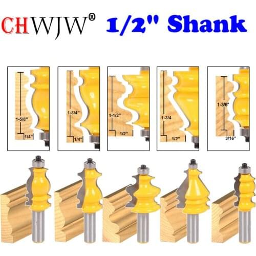 5PC 1/2" Shank Casing & Base Molding Router Bit Set CNC Line knife Woodworking cutter Tenon Cutter for Woodworking Tools