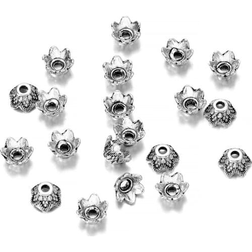 50pcs/Lot 7mm Antique Beads Caps Flower Carved End Bead Caps Cone Loose Sparer Bead Caps DIY Needlework Earrings Finding